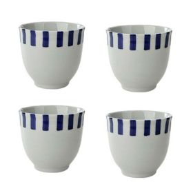 4Pcs Japanese Style Blue Short Stripe Ceramic Teacups Small Straight Wine Glass 150ML