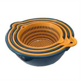 6pcs Household Drain Basket Set; Plastic Double Layered Kitchen Food Strainer Fruits Vegetable Washing Basket; Stackable Drain Bowls For Cleaning Wash (Color: 6 Pcs)