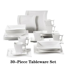 MALACASA FLORA 30/60 Piece White Porcelain Dinner Set with 12*Cup,Saucer,Dessert Soup Dinner Plate Tableware Set for 12 Person (Color: 30-Piece)