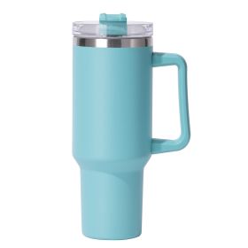 40oz large capacity tumbler, With Handle And Straw Lid (Color: Lake Green)