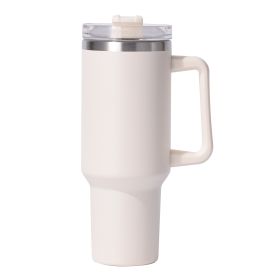 40oz large capacity tumbler, With Handle And Straw Lid (Color: Milk White)