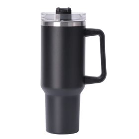 40oz large capacity tumbler With Handle And Straw Lid (Color: Black)