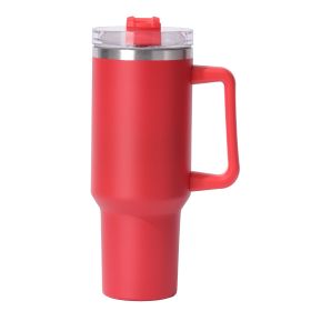 40oz large capacity tumbler, With Handle And Straw Lid (Color: Red)